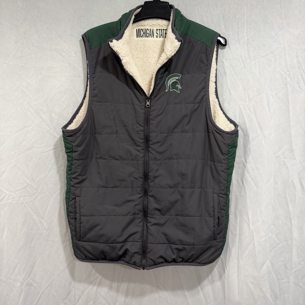 G-III Men's Michigan State Full Zip Vest Reversible Quilted Fleece Logo L